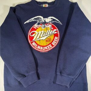 Vintage Miller Milwaukee Beer Sweatshirt Eagle Logo Navy Medium